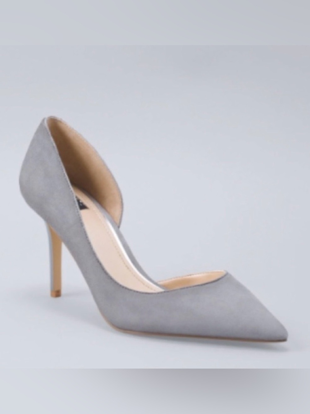 WHBM Ella Ash Gray Grey Suede Pump Pointy Toe 9.5 Stiletto Heel